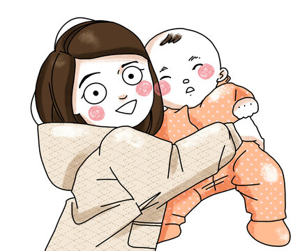 Clip art: girl holding her brother