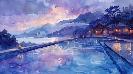 Whimsical Watercolor Spa Scene
