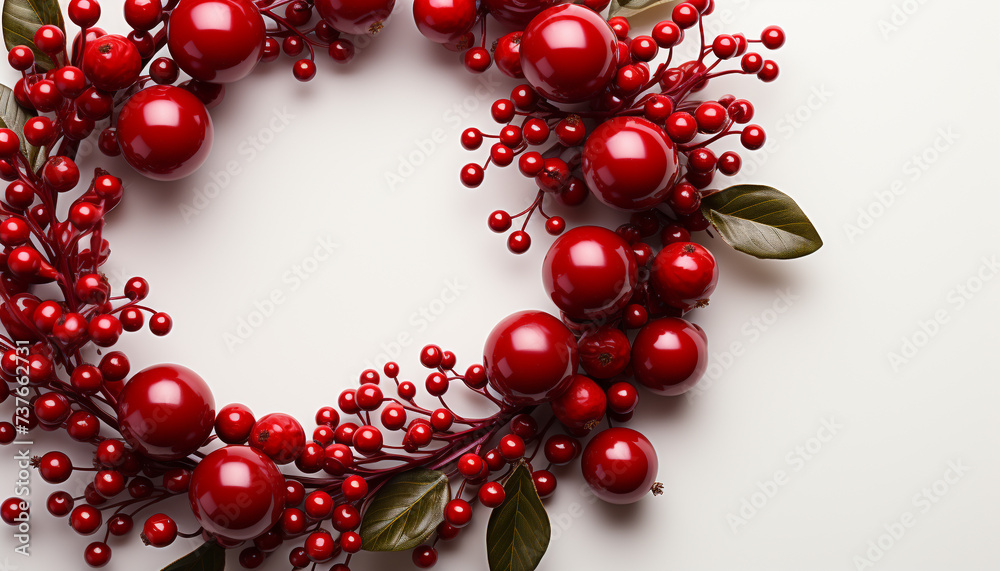 Wall mural Winter leaf decoration fresh holly wreath, berry fruit ornament generated by AI - Wall murals