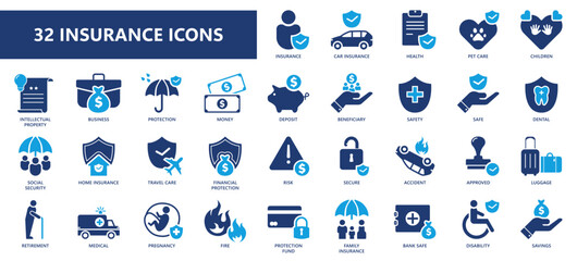 32 insurance icons collections - obrazy, fototapety, plakaty