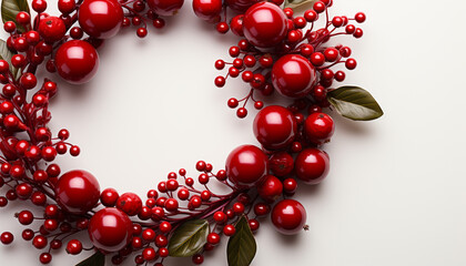 Obraz premium Winter leaf decoration fresh holly wreath, berry fruit ornament generated by AI