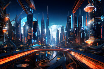 Neon Nightscape: A Vision of a Futuristic Cityscape Illuminated with Advanced Technology