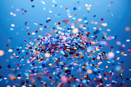 papers confetti falling in the bright blue sky professional photography background