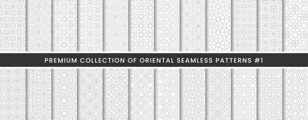 islamic seamless patterns set, abstract geometric pattern with arabic and turkish style use for ramadan, umrah, hajj, eid islamic celebration background