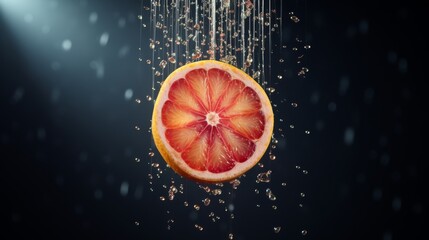 Suspended Grapefruit Half Showered by Water