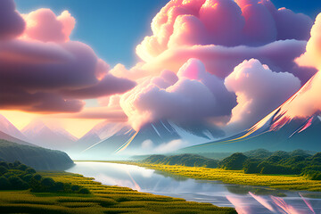 sunset over the field, generative AI