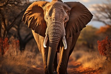 an elephant is walking through a dry grassy field