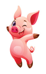Cheerful pig cartoon vector illustration. Happy pig isolated on white background