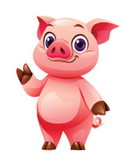 Cartoon pig waving hand. Vector illustration isolated on white background