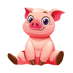 Cartoon pig sitting. Vector illustration isolated on white background