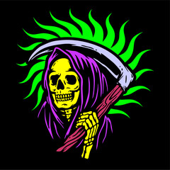 vector illustration artwork of grim reaper skull skeleton.