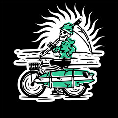 vector illustration artwork of grim reaper skull skeleton riding at beach