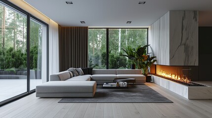 Interior design of modern sophisticated living room with scandinavian elegance 