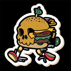 vector illustration artwork of burger toys with shape skull head. 