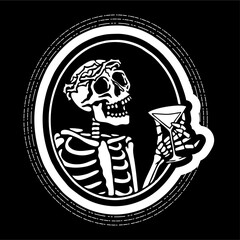 vector illustration artwork of skull skeleton drink wine cheers.
