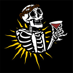 vector illustration artwork of skull skeleton drink wine cheers.