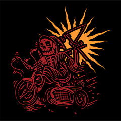 Fototapeta premium vector illustration artwork of grim reaper riding mini bike bring flag.