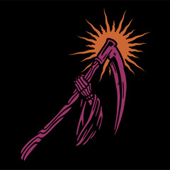 Obraz na płótnie Canvas vector illustration artwork of hand grim reaper bring long scythe sharp. 