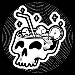 vector illustration artwork of glass skull head filled ice water full.