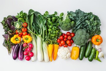 A vibrant display of fresh vegetables on a pristine white background. this image Capturing the freshness and variety of produce Serves as a perfect representation of health and nutrition