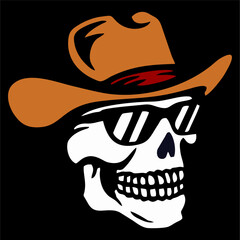 vector illustration artwork of skull head with cowboy hat and sun glasses