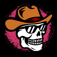 vector illustration artwork of skull head with cowboy hat and sun glasses
