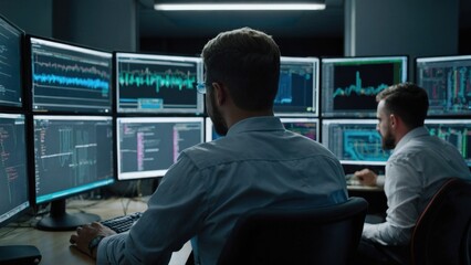 Fototapeta premium A group of IT specialists write software code for their client