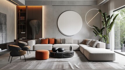 Interior design of modern scandinavian living room 