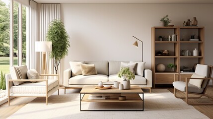 Fototapeta na wymiar Interior design of modern scandinavian living room 