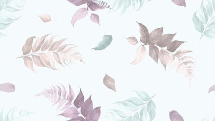 Seamless pattern, pastel fern leaves on light blue background - 737670116