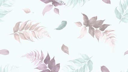Fototapeten Seamless pattern, pastel fern leaves on light blue background © momosama