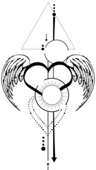 Obraz premium black winged heart lines tattoo ink sticker illustration in vector format