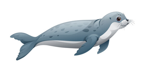 Cartoon seal swimming illustration isolated on white background