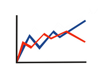 Blue line of ascent and red line of decrease on a transparent background.
