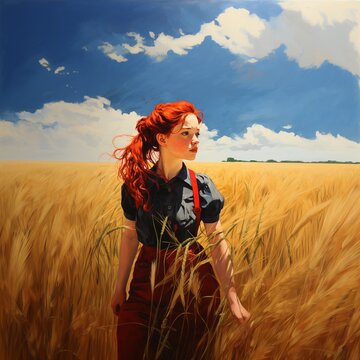 Beautiful red hair girl oil paint style