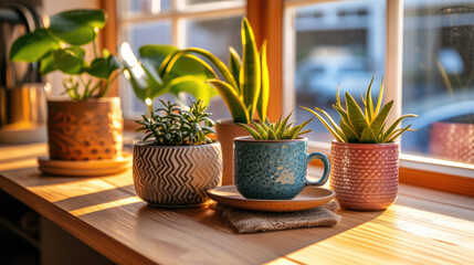 Exotic Indoor Plants Array on a Bright Window Sill