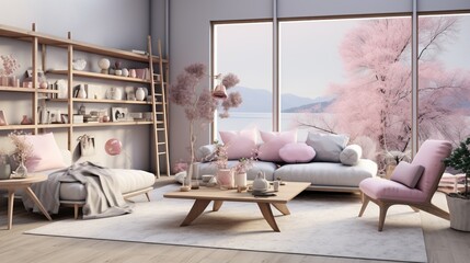 Fototapeta na wymiar Modern luxury living room interior design inspired by scandinavian elegance 