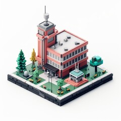 Computer Lab Building Icon, on isolated white background, Generative AI