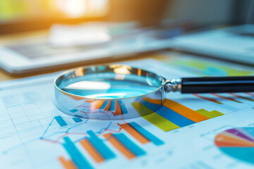 magnifying glass on financial chart. generated AI