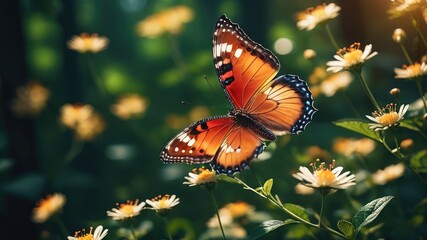 Fototapeta na wymiar Monarch butterfly on a flower, Butterfly on flower, Butterfly wallpaper, Butterflies are flying on flowers and it is a natural background