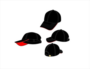 Bon&eacute; vetorizado preto com aba inferior vermelho