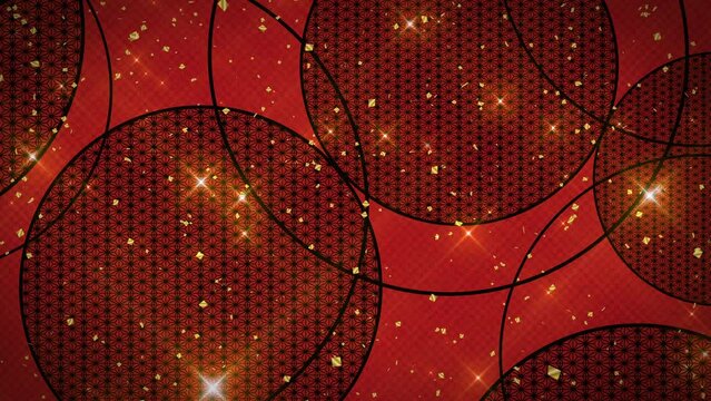 キラキラ星と和柄の煌びやかな背景　ループ　紅色