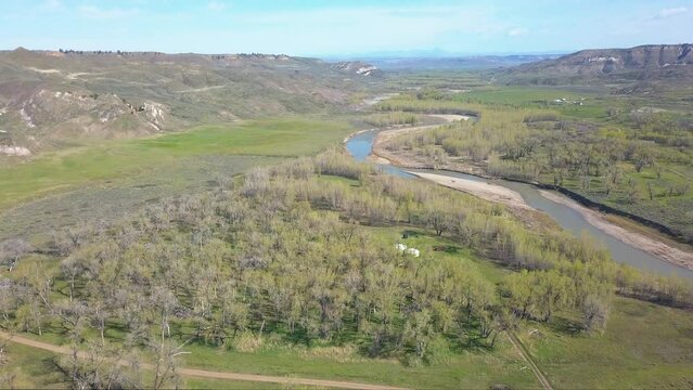 Drone - Yurt in woods near Judith River in Spring