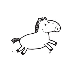 cute cartoon horse Hand drawn doodle comic illustration vector isolated on white background