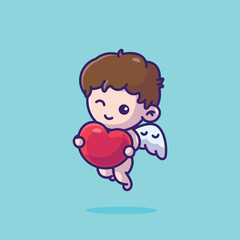 Cute cupid hold a heart cartoon vector illustration valentine concept icon isolated