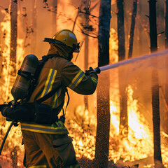 Firefighter's Courage in Battling Forest Blaze: Wildfire Heroism