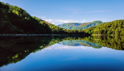 Fototapeta na wymiar Perfect reflection at the quiet lake