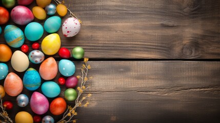Fototapeta na wymiar Easter eggs on a wooden background. Neural network AI generated art