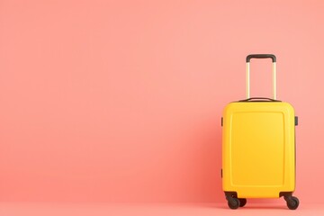 a yellow suitcase is sitting on a pink background - 737685597