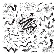 A Collection of Scribble Arrow Strokes in Varied Sizes and Directions